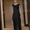 Black Satin Draped Evening Gown "Midnight Grace" DR774