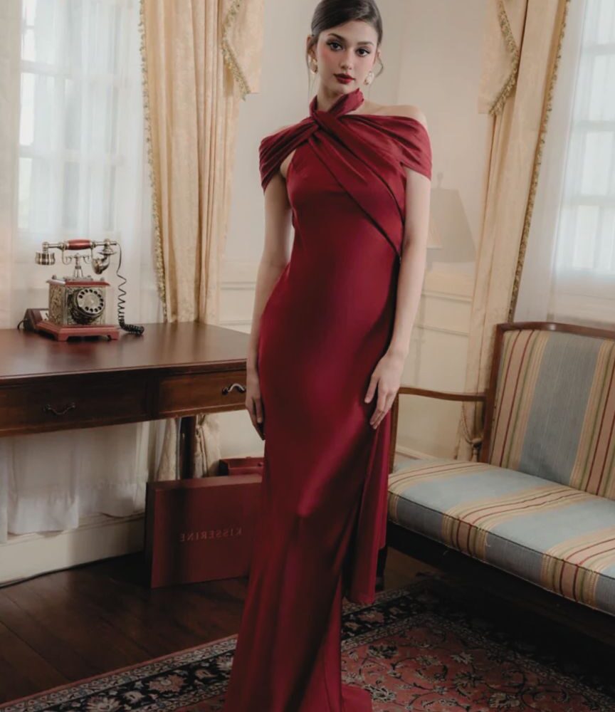 Deep Red Draped Gown "Scarlet Whisper" DR933